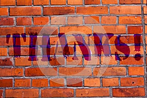 Text sign showing Thanks. Conceptual photo Appreciation greeting Acknowledgment Gratitude Brick Wall art like Graffiti