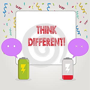 Text sign showing Think Different. Conceptual photo Rethink Change on vision Acquire New Ideas Innovate.