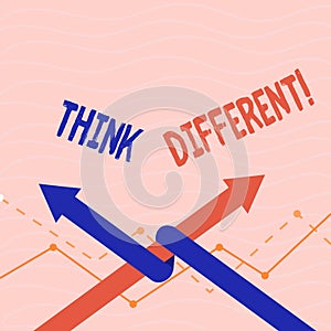 Text sign showing Think Different. Conceptual photo Rethink Change on vision Acquire New Ideas Innovate.