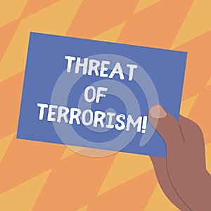 Text sign showing Threat Of Terrorism. Conceptual photo unlawful use violence and intimidation against civilians Drawn