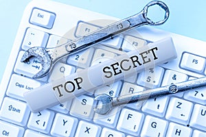 Text sign showing Top Secret. Business idea protected by a high degree of secrecy Highly confidential Formatting And