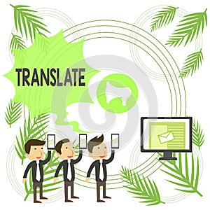 Text sign showing Translate. Conceptual photo Another word with same equivalent meaning of a target language SMS Email photo