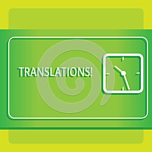 Text sign showing Translations. Conceptual photo Written or printed process of translating words text voice Modern photo