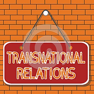 Text sign showing Transnational Relations. Conceptual photo International Global Politics Relationship Diplomacy Colored