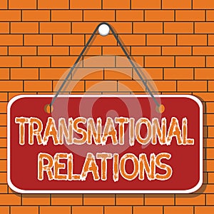 Text sign showing Transnational Relations. Conceptual photo International Global Politics Relationship Diplomacy Colored photo