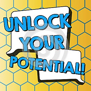 Text sign showing Unlock Your Potential. Word Written on Mentor, coach and another leading person to open hidden talent