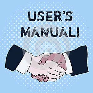 Text sign showing User S Is Manual. Conceptual photo Contains all essential information of the product Hand Shake