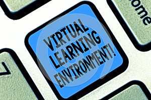 Text sign showing Virtual Learning Environment. Conceptual photo webbased platform kind of education technology Keyboard