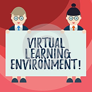 Text sign showing Virtual Learning Environment. Conceptual photo webbased platform kind of education technology Male and