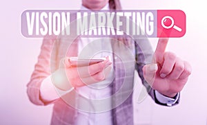 Text sign showing Vision Marketing. Conceptual photo outlining how they plan to change and improve in the future Business concept