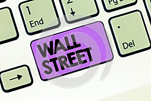 Text sign showing Wall Street. Conceptual photo Home of the New York Stock Exchange Brokerages headquarters