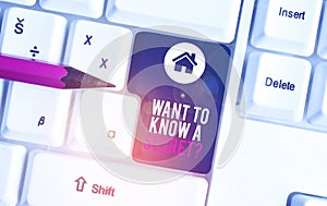 Text sign showing Want To Know A Secret Question. Conceptual photo to divulge a confidential vital information White pc photo