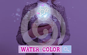 Text sign showing Water Color. Conceptual photo watersoluble binder such as gum arabic and thinned with water. photo