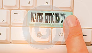 Text sign showing Water Efficiency. Conceptual photo reduce water wastage by measuring amount of water required