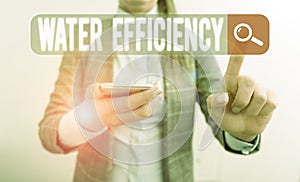 Text sign showing Water Efficiency. Conceptual photo reduce water wastage by measuring amount of water required Business concept