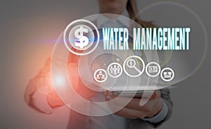 Text sign showing Water Management. Conceptual photo optimum use of water resources under defined water polices