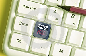 Text sign showing Water Polo. Conceptual photo competitive team sport played in the water between two teams White pc