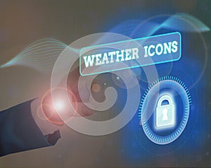 Text sign showing Weather Icons. Conceptual photo Plotted on a synoptic chart used for weather forecasting