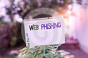 Text sign showing Web Phishing. Conceptual photo fraudulent attempt to obtain sensitive details by disguising Plain