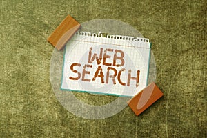 Text sign showing Web Search. Conceptual photo software system designed to search for information on the web Thinking