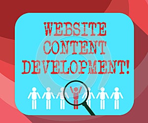 Text sign showing Website Content Development. Conceptual photo process of issuing info that readers find useful Magnifying Glass