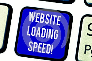 Text sign showing Website Loading Speed. Conceptual photo time takes to display the entire content of a webpage Keyboard