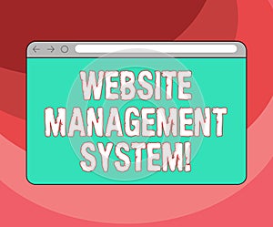 Text sign showing Website Management System. Conceptual photo way to analysisage digital information on a website Monitor Screen photo