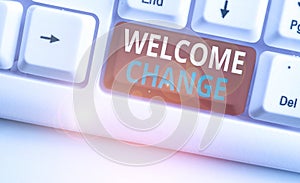 Text sign showing Welcome Change. Conceptual photo to accept with pleasure the occurrence Longawaited change photo