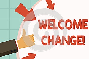 Text sign showing Welcome Change. Conceptual photo to accept with pleasure the occurrence Longawaited change Hand photo