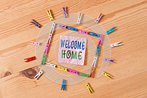 Text sign showing Welcome Home. Conceptual photo Expression Greetings New Owners Domicile Doormat Entry Colored