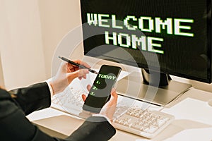 Text sign showing Welcome Home. Word Written on Expression Greetings New Owners Domicile Doormat Entry photo