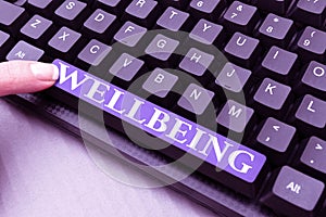 Text sign showing Wellbeing. Concept meaning A good or satisfactory condition of existence including health -48998