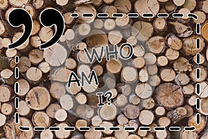 Text sign showing Who Am Iquestion. Conceptual photo Selfconsciousness own demonstratingality identity character Wooden