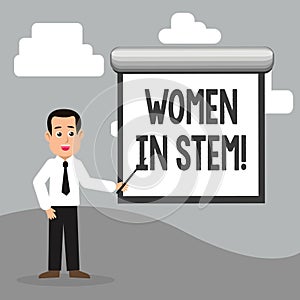 Text sign showing Women In Stem. Conceptual photo Science Technology Engineering Mathematics Scientist Research.