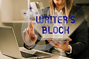 Text sign showing Writer& x27;S Block. Business showcase Condition of being unable to think of what to write