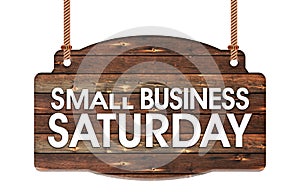 Text of Small Business Saturday in Rope wooden hanging sign photo