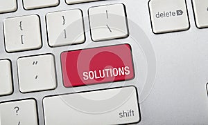 Text of solutions on computer keyboard, Problem solving concept