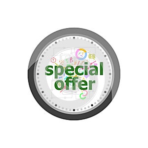 Text Special offer on digital background. Business concept . Set of modern flat design concept icons for internet marketing. Watch