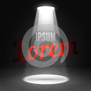 Text in spotlight shine effects on a dark background