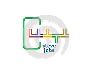 Text Steve Jobs. People concept. Abstract emblem, design concept, element for template