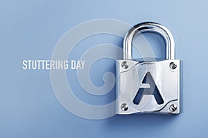 text stuttering day and padlock with an A, AI generated photo