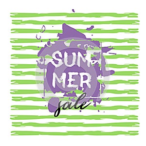 Text Summer Sale, discount banners.Grunge elements, ink drops, a