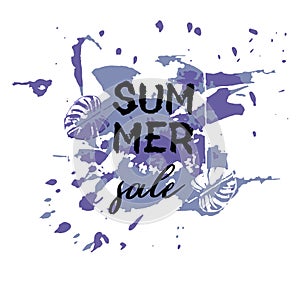 Text Summer Sale, discount banners.Grunge elements, ink drops, a