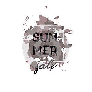 Text Summer Sale, discount banners.Grunge elements, ink drops, a