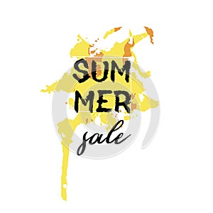 Text Summer Sale, discount banners.Grunge elements, ink drops, a