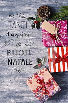 Text tanti auguri di buon natale, merry christmas in italian photo