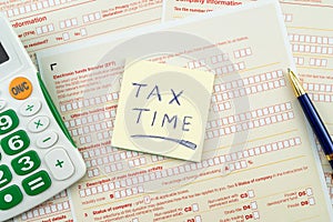 text tax time on australian tax form. accounting concept