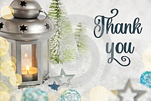 Text Thank You, Christmas Lantern In The Snow