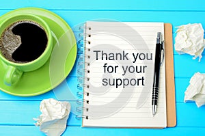 Text Thank you for your support on notebook