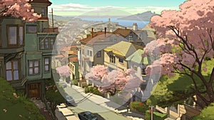 Springtime In San Francisco In Studio Ghibli Style photo